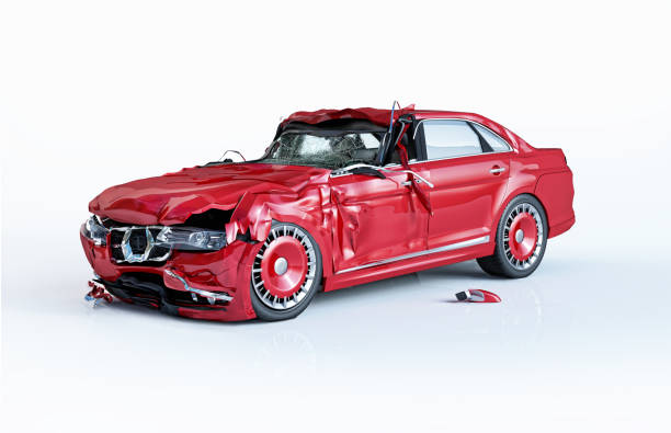 istock Single car crashed. Red sedan damaged on the front part. 1093651024