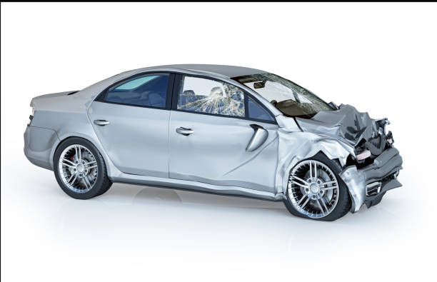 istock Single car crashed. Silver sedan havily damaged on the front part. 1093651340