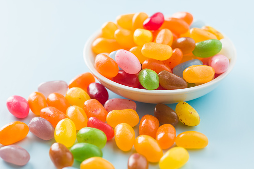 Sweet jelly beans in bowl.