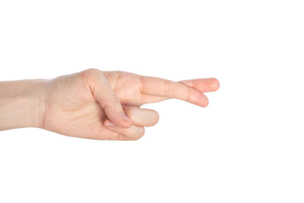 Fingers crossed outline, untruth gesture isolated on white background