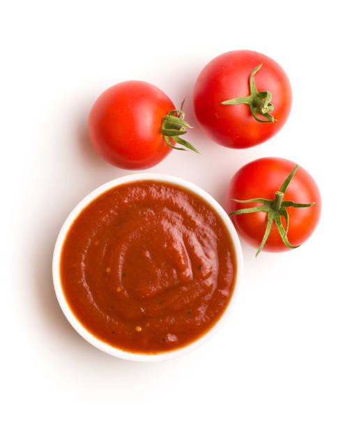 Tomatoes and ketchup Tomatoes and ketchup isolated on white background. marinara stock pictures, royalty-free photos & images
