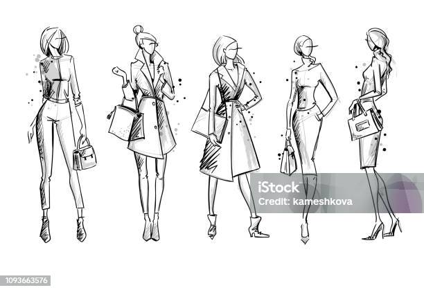 Straße Aussehen Modeillustration Vektorskizze Stock Vektor Art und mehr Bilder von Mode - Mode, Skizze, Frauen