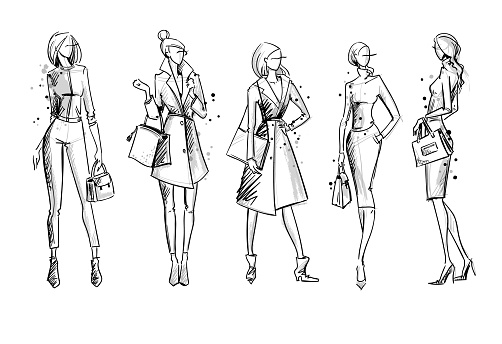 Street look. Fashion illustration, vector sketch