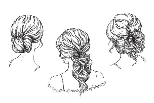 Bridal hand drawn hairstyles, vector illustration Bridal hand drawn hairstyles, vector illustration prom fashion stock illustrations