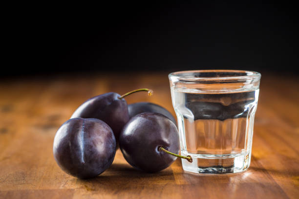 plum brandy and plums. tasty slivovitz. - plum fruit organic food and drink imagens e fotografias de stock