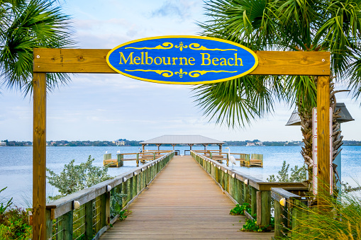 Melbourne Beach, Florida, USA Historic Melbourne Beach Pier located on the Indian River.