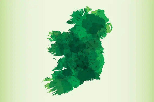 Vector illustration of Ireland watercolor map vector illustration of green color on light background using paint brush in paper page
