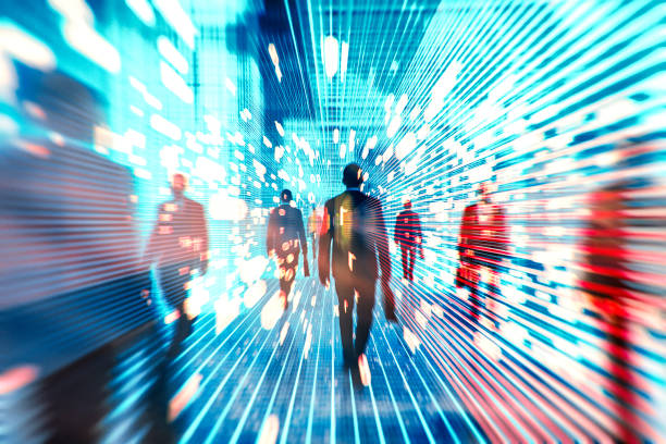 футуристические vr бизнесмены - people motion walking blurred motion стоковые фото и изображения