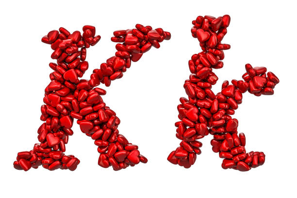 istock Cursive letter K from red hearts, capital and small letters. 3D rendering isolated on white background 1093675154