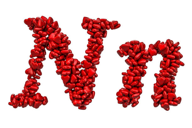 istock Cursive letter N from red hearts, capital and small letters. 3D rendering isolated on white background 1093675156