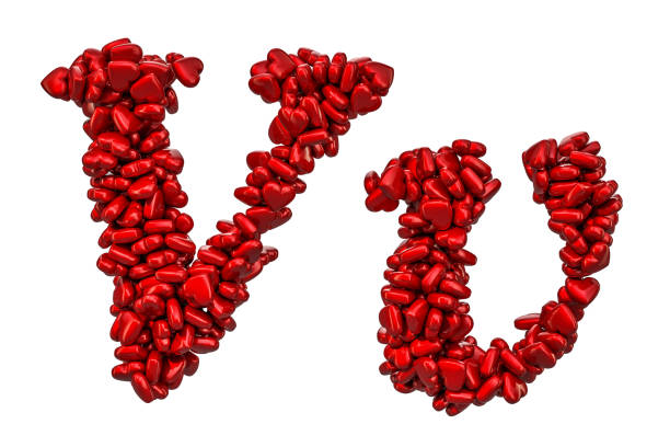 istock Cursive letter V from red hearts, capital and small letters. 3D rendering isolated on white background 1093675208