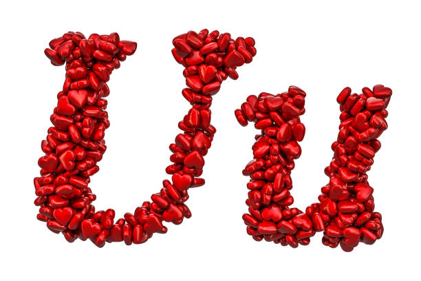 istock Cursive letter U from red hearts, capital and small letters. 3D rendering isolated on white background 1093675220