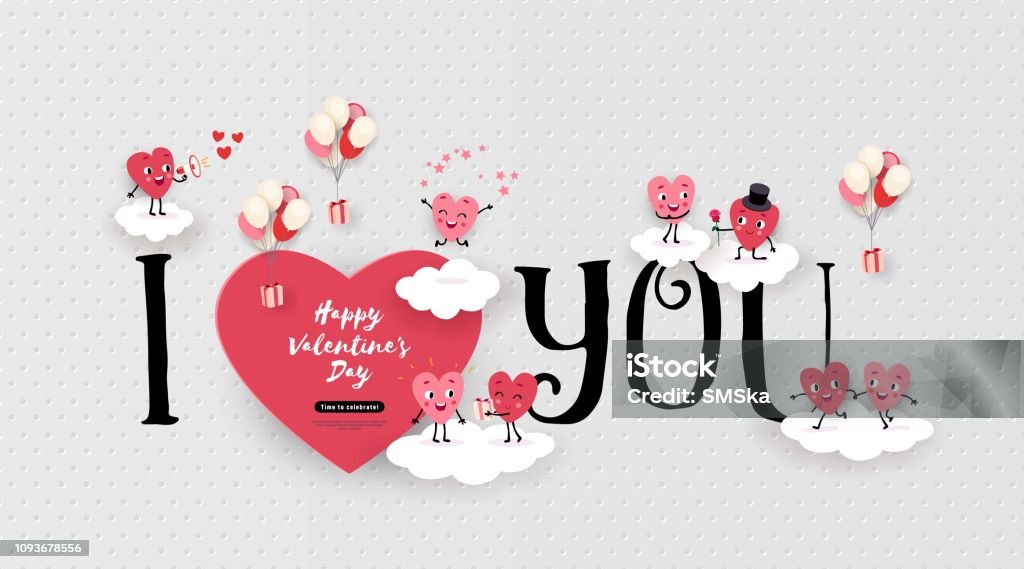 I Love You Valentines Day Wedding Engagement Greeting Card Pair Hearts  Vector Stock Illustration - Download Image Now - iStock
