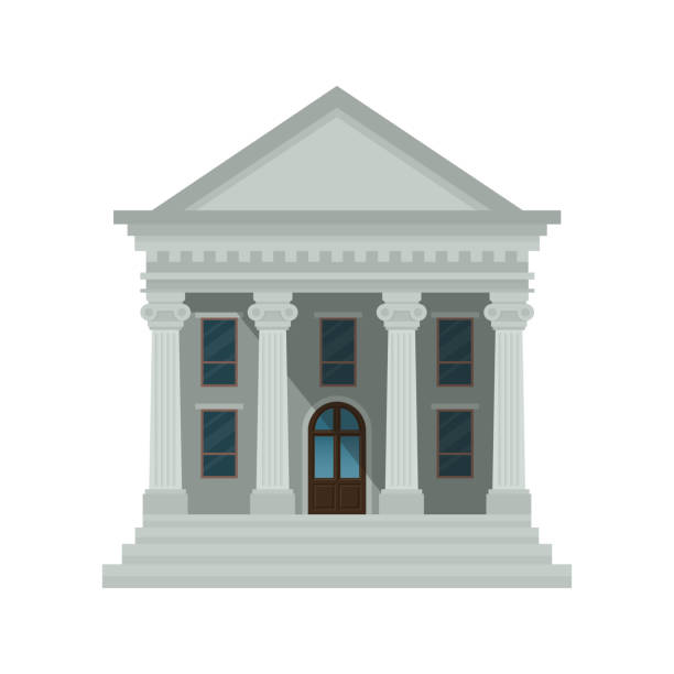 bankgebäude symbol isoliert auf weißem hintergrund. vorderansicht des gerichts haus, bank, universität oder regierung einrichtung. vektor-illustration. flache design-stil. eps-10. - federal building illustrations stock-grafiken, -clipart, -cartoons und -symbole