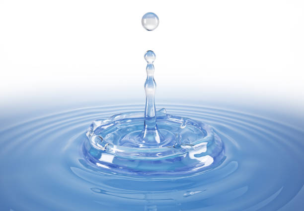 istock Single water drop splash in water pool with ripples. On white background. 1093683130