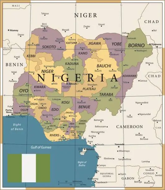 Vector illustration of 20 - Nigeria - Vintage Color Dark
