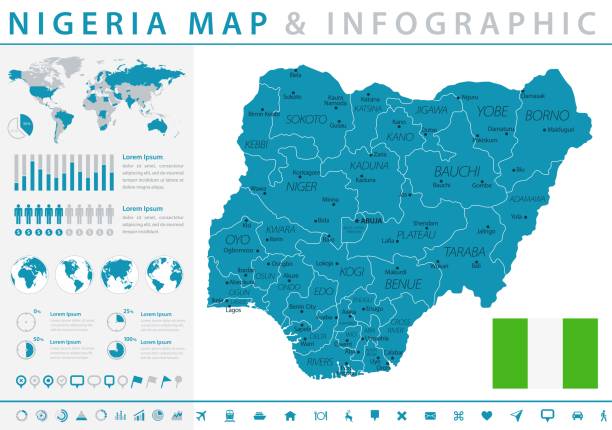 mapa nigérie - infografický vektor - kano stock ilustrace