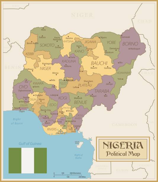 mapa nigérie - vintage vector - kano stock ilustrace