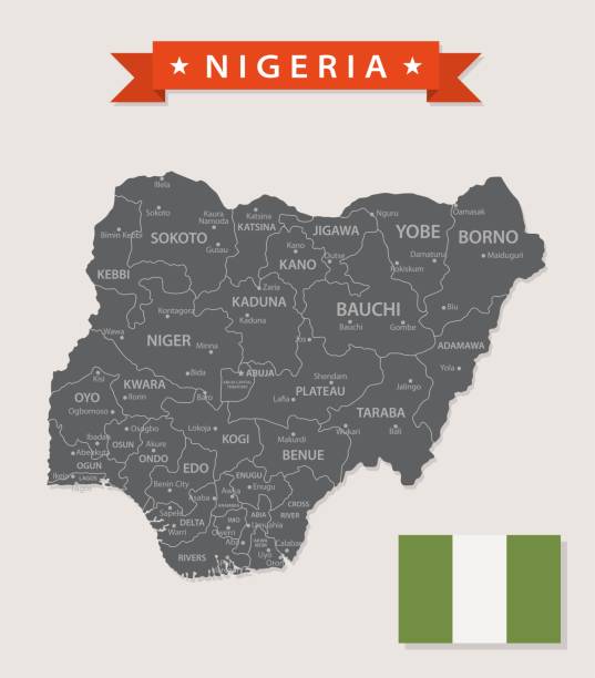 mapa nigérie - vintage flat vector - kano stock ilustrace