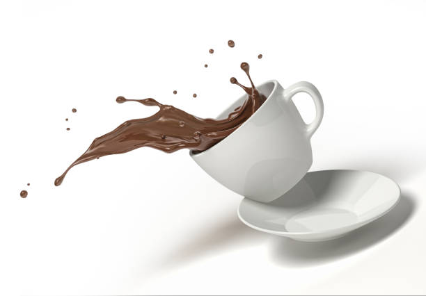 istock White cup with chocolate splash, jumping on a saucer. 1093683604