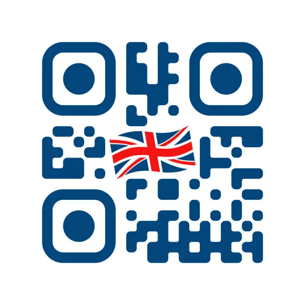 Vector illustration of Smartphone readable QR code with UK flag icon