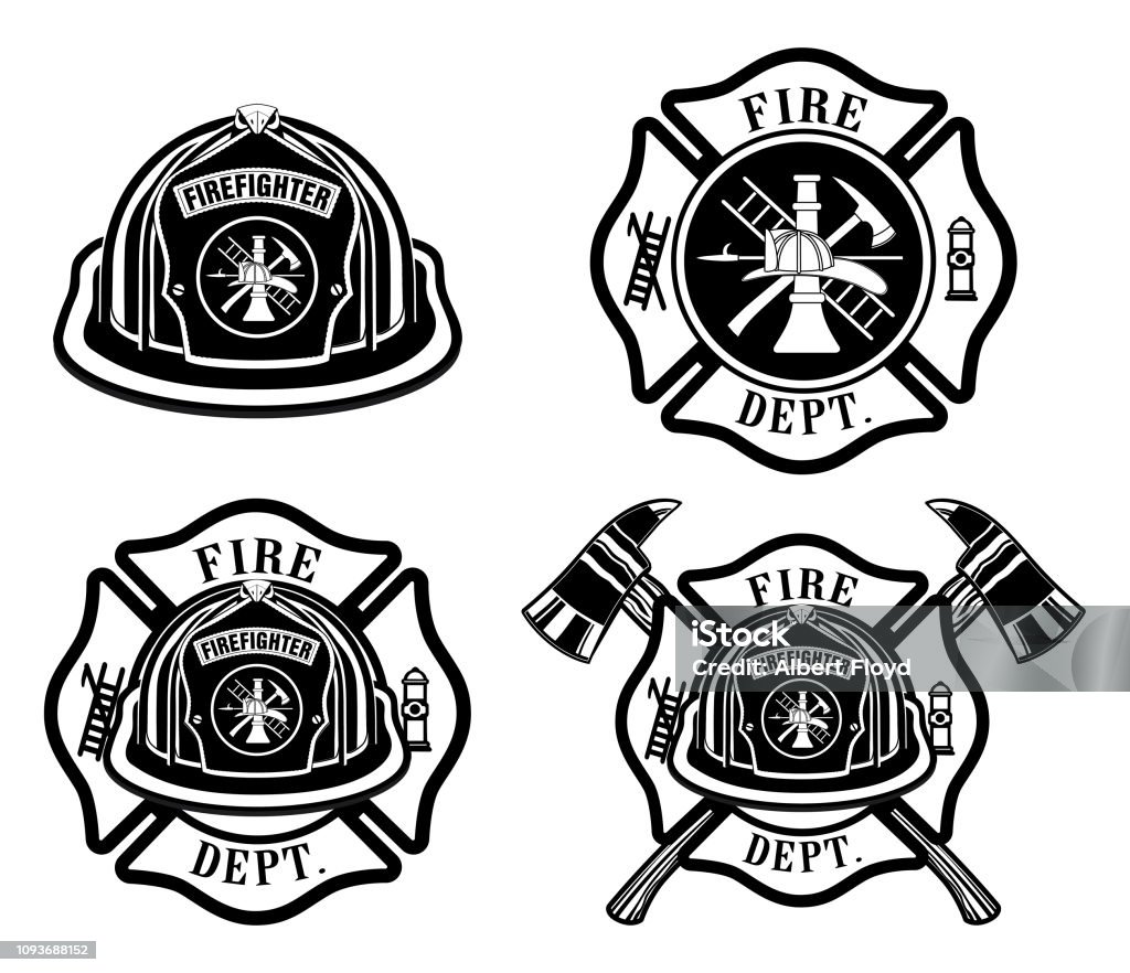 Brandweer Kruis en helm ontwerpen - Royalty-free Brandweerman vectorkunst