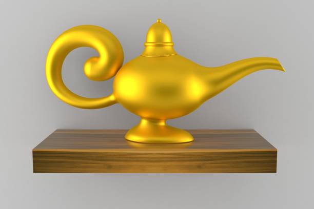istock Magic lamp on wooden shelf 1093688362