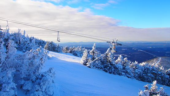 On the ski slopes of Mount Cannon in the White Mountains National Forest region of the state of New Hampshire in the United States.