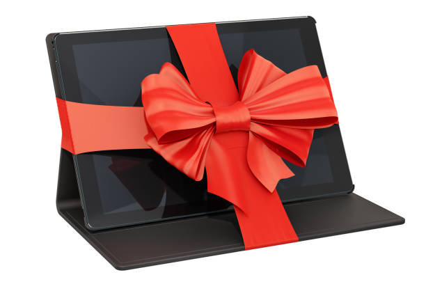 istock Tablet with bow and ribbon, gift concept. 3D rendering 1093694720