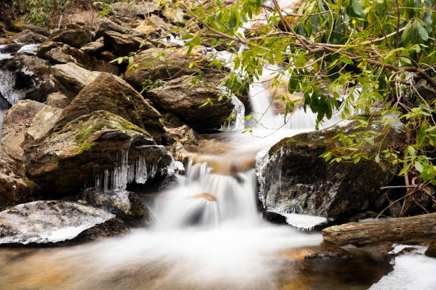водопад в горах блу-ридж - blue ridge mountains stream forest waterfall стоковые фото и изображения