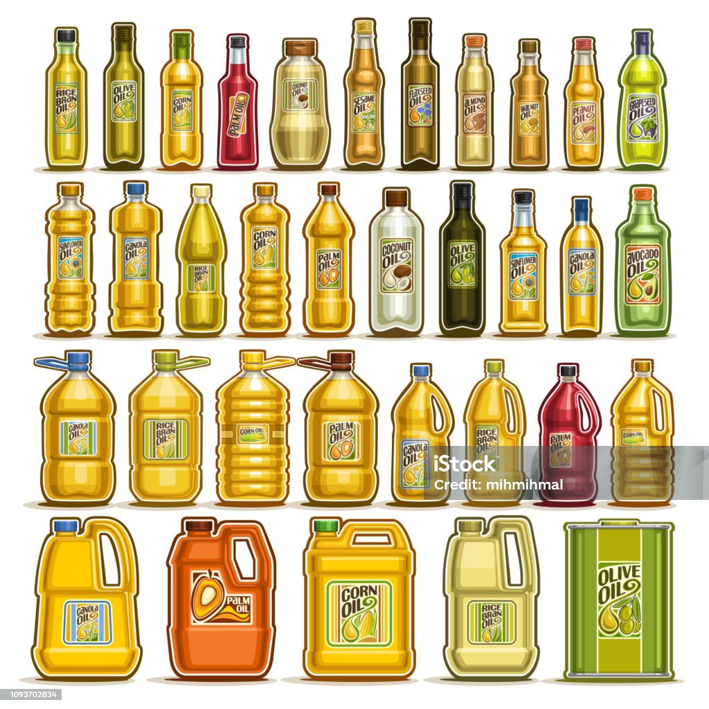 Vector set of Cooking Oil in Bottles - Royalty-free Óleo de Cozinha arte vetorial