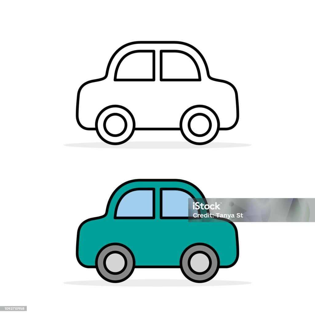 Car Icon Set Outline And Color Vector Line Flat Simple Cartoon  Transportation Symbol Isolated On White Side View Stock Illustration -  Download Image Now - iStock
