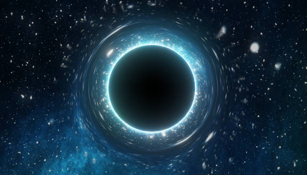 巨大なブラック ホールの特異性。3 d には、イラストが表示されます。 - ブラックホール ストックフォトと画像