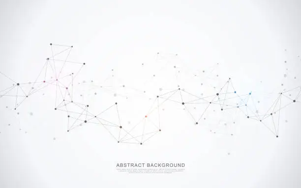 Vector illustration of Geometric abstract background with connected dots and lines. Molecular structure and communication concept. Digital technology background and network connection.