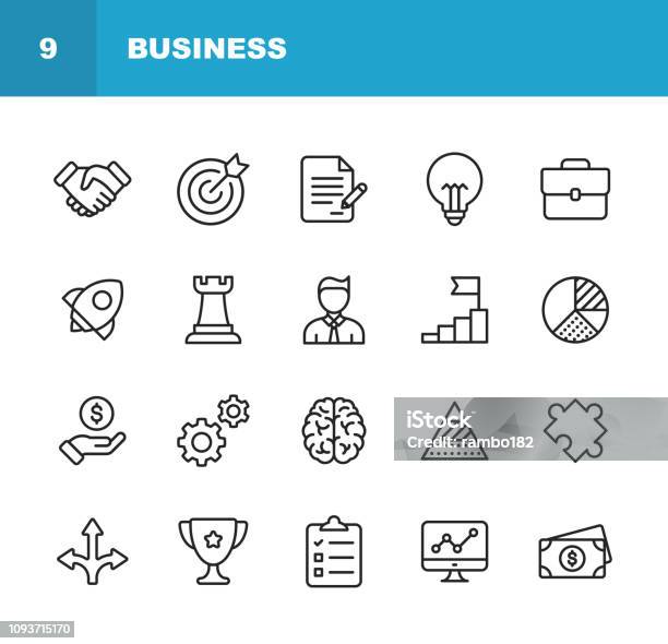Business Line Icons Editable Stroke Pixel Perfect For Mobile And Web Contains Such Icons As Handshake Target Goal Agreement Inspiration Startup Stock Illustration - Download Image Now
