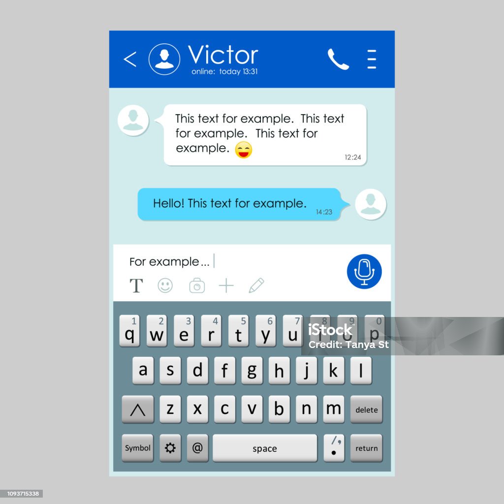 Chat Software Keyboard Chat App Template With Mobile Keyboard Social Network Concept Messenger ...