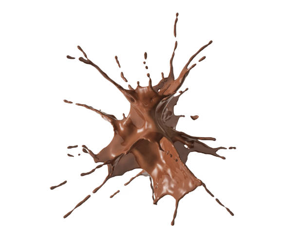 explosion de splash isolé au chocolat liquide. sur fond blanc. - flying milk photos et images de collection