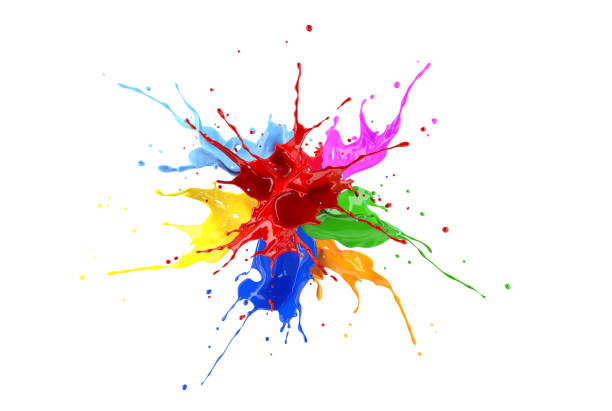 istock Red, blue, pink, yellow, light blue, orange and green paint splash explosion. 1093730434