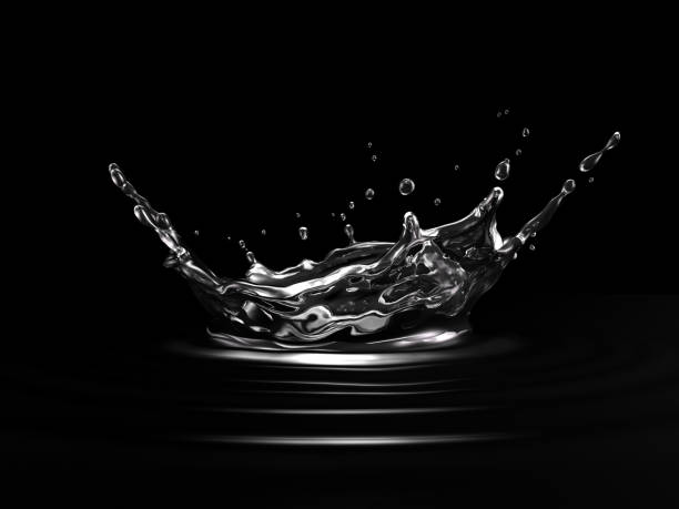 spruzzo di corona d'acqua. su sfondo nero. vista laterale. - black drop water waterdrop foto e immagini stock