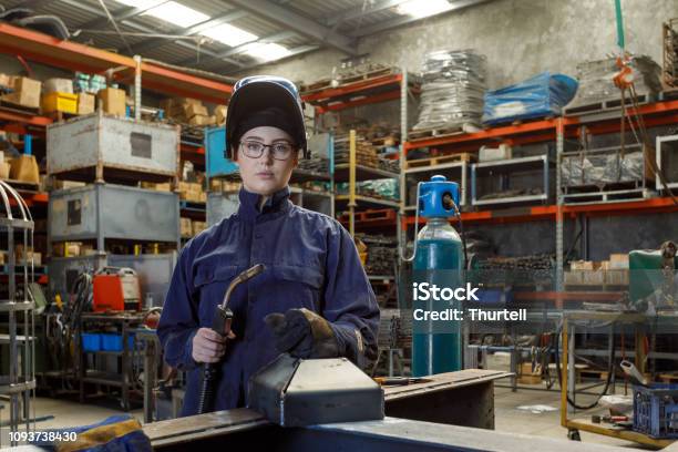 Portrait Of Female Welder Stock Photo - Download Image Now - Welder, Portrait, Females