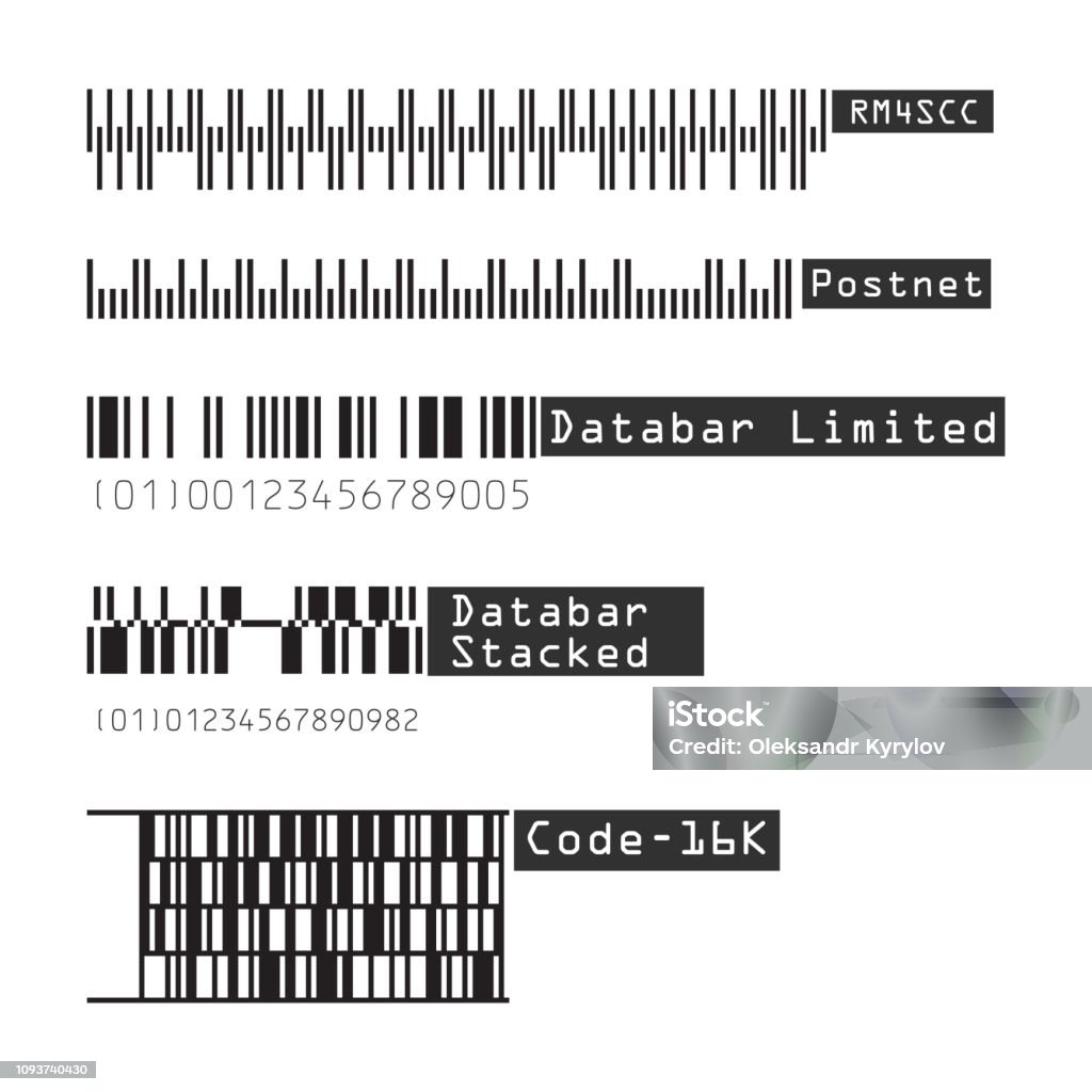 Business Barcodes And Qr Codes Vector Set Rm4scc Postnet Databar ...