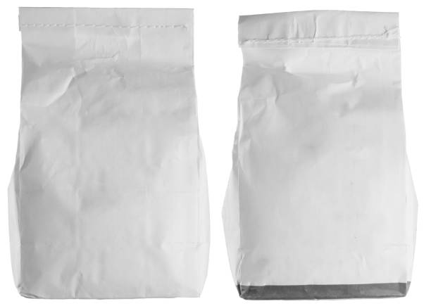 Set of white paper flour package isolated on white. stock photo
