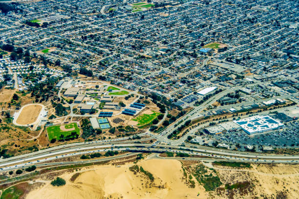Sand City California Aerial photo of Del Monte Heights neighborhood in Sand City, California on a sunny summer day. city of monterey california stock pictures, royalty-free photos & images