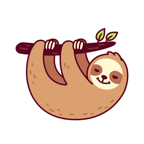 Cute hanging sloth Cute sloth hanging from tree branch. Funny hand drawn cartoon character vector illustration. lazy stock illustrations