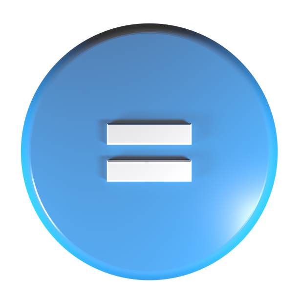 Blue circle push button with the sign = for the equality - 3D rendering illustration stock photo