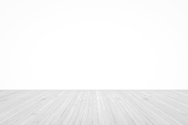 istock Wood floor in light grey texture with white wall room background 1093761448
