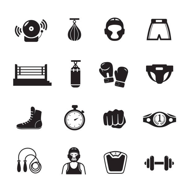 Boxing icon Boxing icon, Set of 16 editable filled, Simple clearly defined shapes in one color. boxing stock illustrations