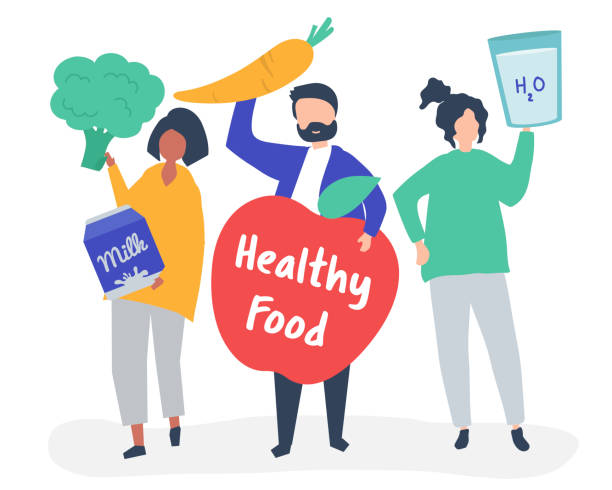 People holding healthy food icons People holding healthy food icons carrot symbol food broccoli stock illustrations