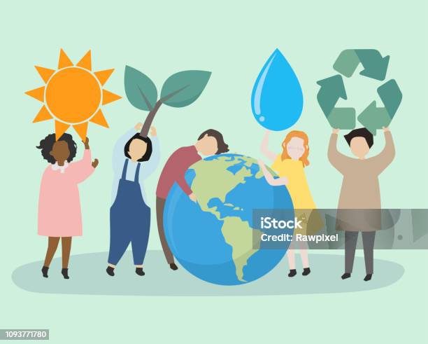 People Caring About The World And The Environment Stock Illustration - Download Image Now - Sustainable Lifestyle, Sustainable Resources, Globe - Navigational Equipment