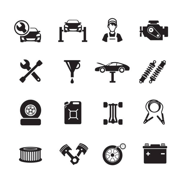 ikona serwisu samochodowego - car battery car battery auto repair shop stock illustrations